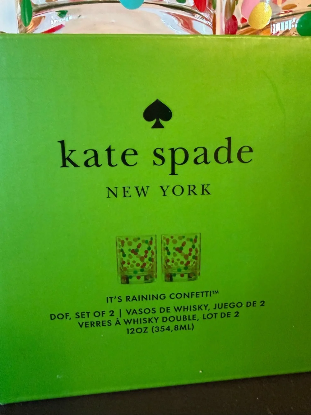 kate spade ♠️ NWT Its Raining Confetti 12 Oz Whiskey Glass Tumbler Set of 2